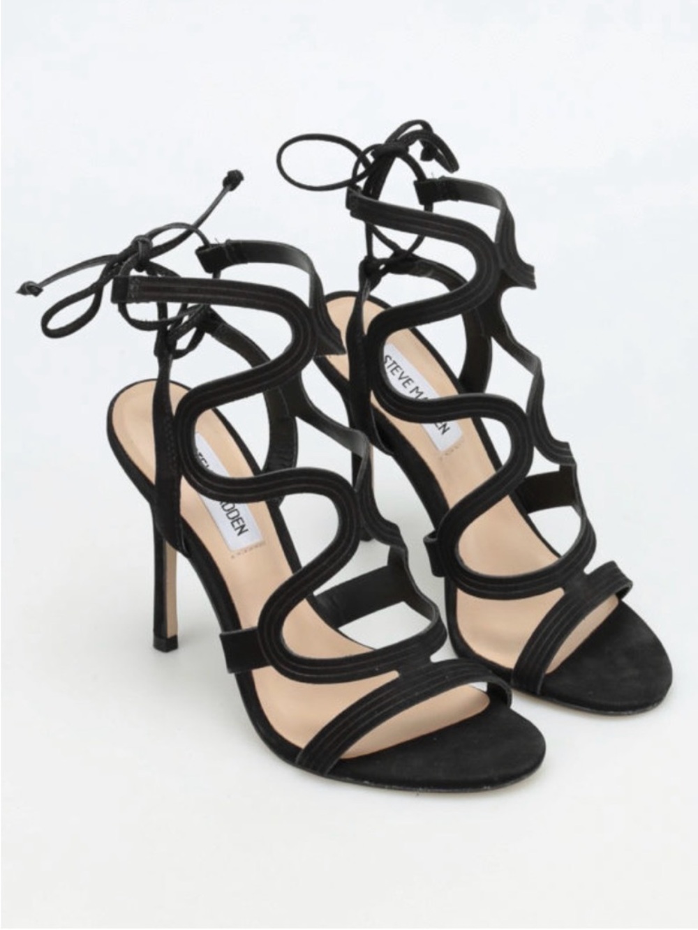 Steve Madden Black Suede Lace-Up Cutout Heels Ava Black Nubuck